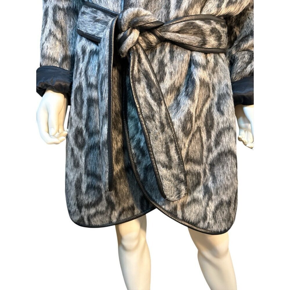Diane Von Furstenberg Hooded Polly Animal Print and Leather Coat Size XL EUC - Picture 2 of 11